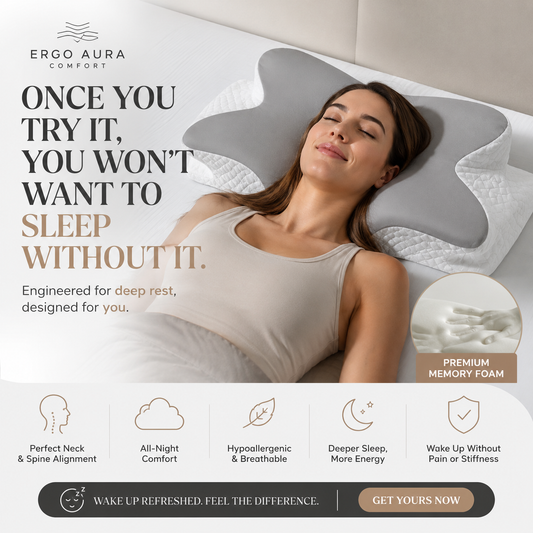 Ergo Aura Cloud Wing™ – Contour Memory Foam Pillow for Neck & Shoulder Support